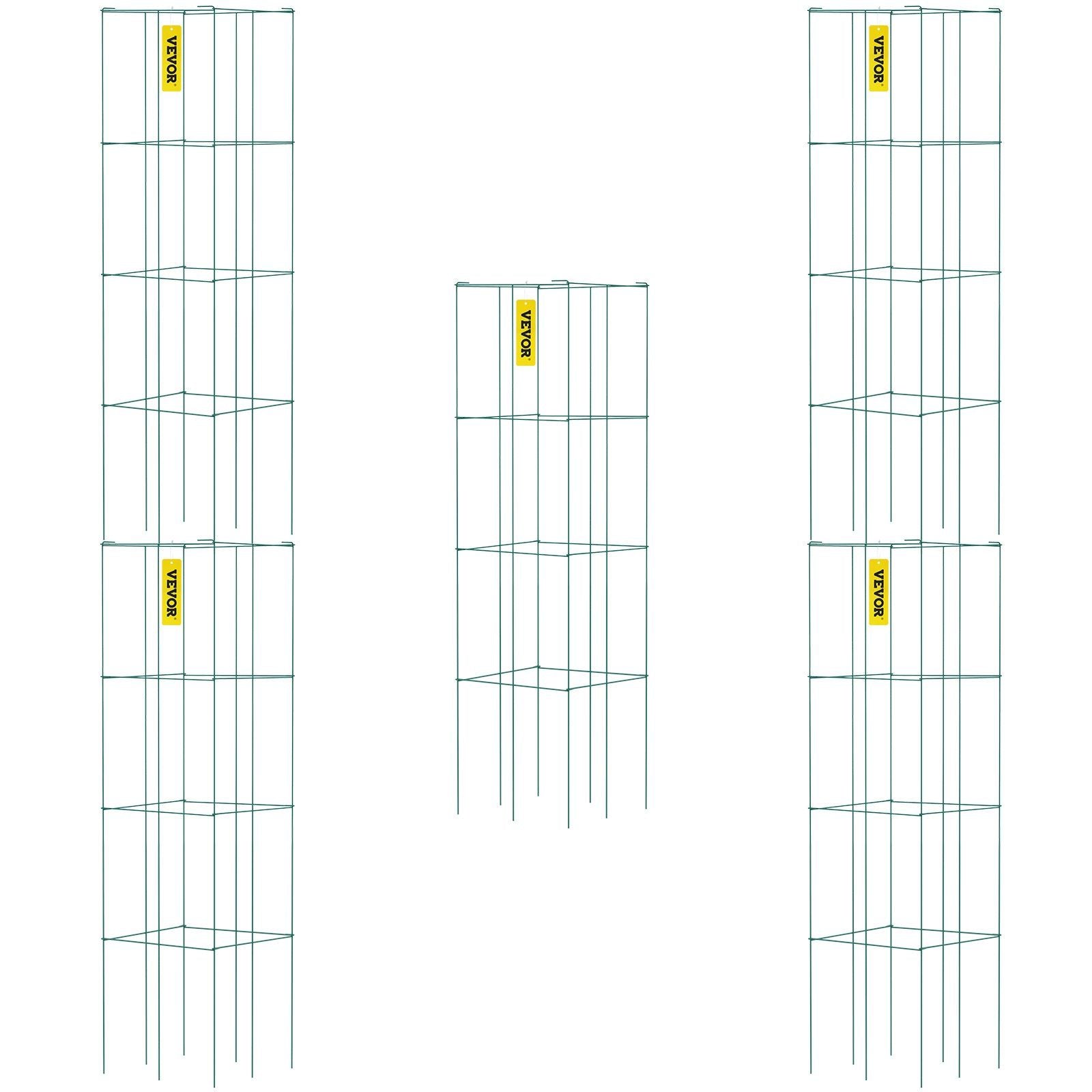 Vevor Tomato Cages, 11.8' X 11.8' X 46.1', 5 Packs Square Plant Support Cages, Green Pvc-Coated Steel Tomato Towers For Climb